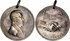 1829 Andrew Jackson Indian Peace Medal. Silver. Second Size. Julian IP-15, Prucha-43. Choice About Uncirculated.

62.4 mm. 1446.0 grains. Pierced fo...