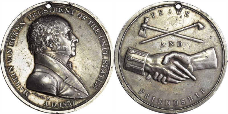 1837 Martin Van Buren Indian Peace Medal. Silver. Second Size. Julian IP-18, Pru...