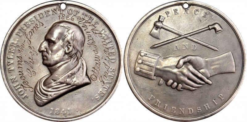 1841 John Tyler Indian Peace Medal. Silver. First Size. First Reverse. Julian IP...