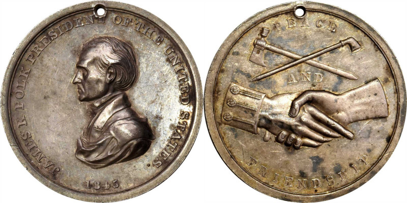 1845 James K. Polk Indian Peace Medal. Silver. Third Size. Julian IP-26, Prucha-...