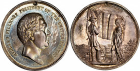 1850 Millard Fillmore Indian Peace Medal. Silver. Second Size. Julian IP-31, Prucha-48. About Uncirculated.

63.3 mm. 1728.1 grains. Pierced for sus...