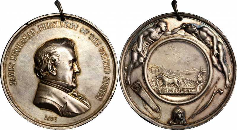 1857 James Buchanan Indian Peace Medal. Silver. First Size. Julian IP-34, Prucha...