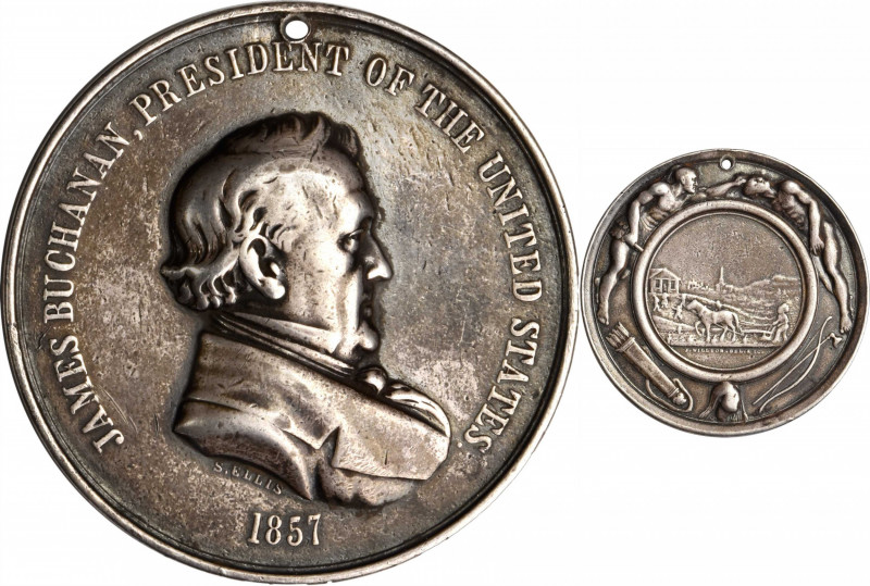 1857 James Buchanan Indian Peace Medal. Silver. Second Size. Julian IP-35, Pruch...