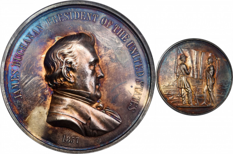1857 James Buchanan Indian Peace Medal. Fillmore-Pierce Reverse. Silver. First S...