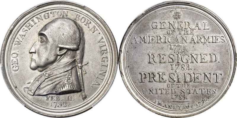 1790 Manly medal. Original Dies. Musante GW-10, Baker-61A. White Metal. SP-58 (P...