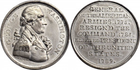 Circa 1792 Twigg medal. Musante GW-38, Baker-65, White Metal. Plain edge. MS-63 (PCGS).

35.7 mm. 261.9 grains. Somewhat muted and satiny surfaces a...