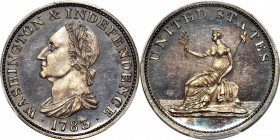 1783” (circa 1860s) Washington and Independence. No Button. Musante GW-107 (Dies 17-L), Baker-3A, Breen-1195. Silver. Engrailed edge. PR-64+ (PCGS).
...