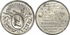 1832 Philadelphia Civic Procession medal. Original. Musante GW-130, Baker-160A. White Metal. AU-53 (PCGS).

32.4 mm. 193.7 grains. Attractive satiny...