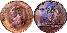 1860 Sprite and Sea Serpent muling by Frederick C. Key and George Lovett. Musante GW-228, Baker-633A. Copper. MS-67 RB (PCGS).

27.6 mm. Rich orange...