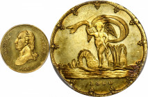 1860 Sprite and Sea Serpent muling by Frederick C. Key and George Lovett. Musante GW-228, Baker-633C. Brass. MS-65 (PCGS).

27.7 mm. Essentially bri...