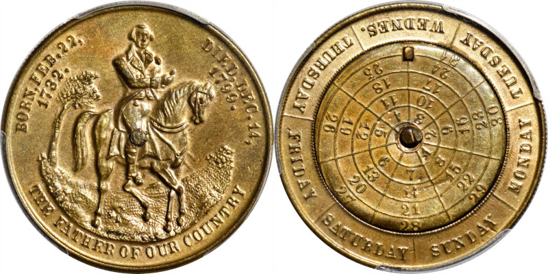 Circa 1859 Calendar medal by Peter Jacobus. Musante GW-302, Baker-387. Brass. Re...