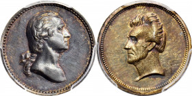 Circa 1862 U.S. Mint Washington and Jackson medalet. Musante GW-448, Baker-223. Silver. SP-63+ (PCGS).

Deeply toned and prooflike, but a bit more c...