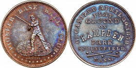 Undated (ca. 1861) Pioneer Baseball Club medal by J.A. Bolen. Musante JAB-1. Copper. MS-63 BN (PCGS).

31.5 mm. 201.2 grains. An immensely attractiv...