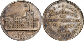 Undated (ca. 1862) U.S. Arsenal medal, Without Sun. By J.A. Bolen. Musante JAB-4. Silver. MS-63 (PCGS).

27.8 mm. 108.9 grains. Lovely, mottled surf...