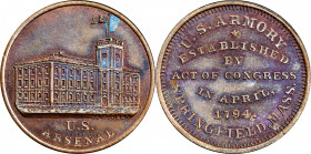 Undated (ca. 1862) U.S. Arsenal medal, Without Sun. By J.A. Bolen. Musante JAB-4. Copper. MS-65 BN (PCGS).

27.8 mm. 146.4 grains. Traces of deep re...