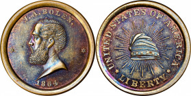 1864 J.A. Bolen Store Card with Liberty Cap. Musante JAB-9. Oreide. Marked “B 25 OREIDE” on edge. MS-65 (PCGS).

27.7 mm. 186.4 grains. A beautiful ...