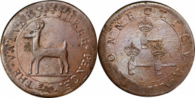 “1737” (ca. 1864) Higley Copy by J.A. Bolen. Musante JAB-10. Copper. MS-64 BN (PCGS).

29.8 mm. 170.6 grains. Lustrous light steel brown with soft b...