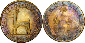 “1737” (ca. 1864) Higley Copy by J.A. Bolen. Musante JAB-10. Brass. MS-65 (PCGS).

28.1 mm. 144.3 grains. Rich greenish gold at the obverse center w...