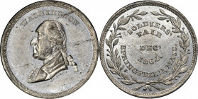 1864 Washington / Soldiers’ Fair medal by J.A. Bolen. Musante JAB-16. White Metal. MS-62 (PCGS).

27.7 mm. 132.8 grains. Light pewter gray with good...