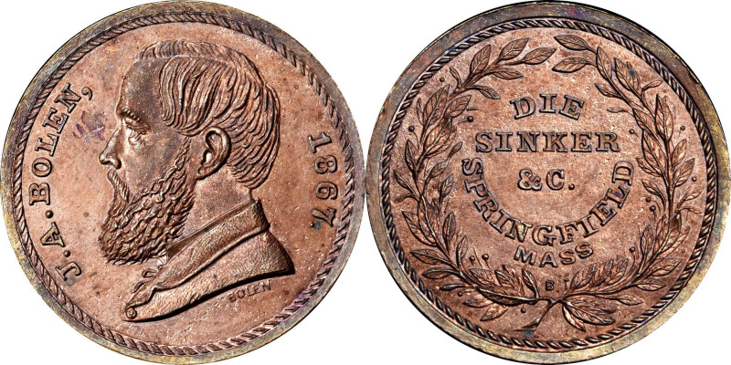 867 J.A. Bolen Store Card. Musante JAB-24a. Copper. MS-64 RB (PCGS).

25.3 mm....