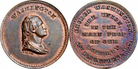Undated (ca. 1867) Washington / The Main Prop medal by J.A. Bolen. Musante JAB-25. Copper. MS-63 RB (PCGS).

25.4 mm. 141.2 grains. Faded orange red...