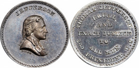 Undated (ca. 1867) Jefferson / Equal and Exact Justice medal by J.A. Bolen. Musante JAB-26. Silver. Marked “B SILVER” on edge. MS-64 (PCGS).

25.3 m...