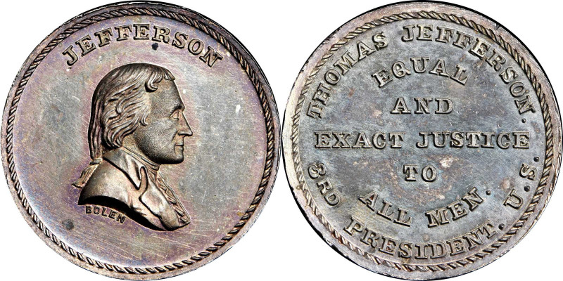 Undated (ca. 1867) Jefferson / Equal and Exact Justice medal by J.A. Bolen. Musa...