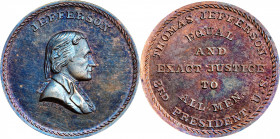 Undated (ca. 1867) Jefferson / Equal and Exact Justice medal by J.A. Bolen. Musante JAB-26. Copper. Marked “B” on edge. MS-64 BN (PCGS).

25.3 mm. 1...