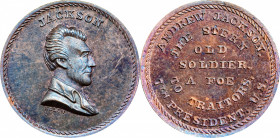 Undated (ca. 1867) Jackson / The Stern Old Soldier medal by J.A. Bolen. Musante JAB-27. Copper. Marked “B” on edge. MS-65 BN (PCGS).

25.3 mm. 172.2...
