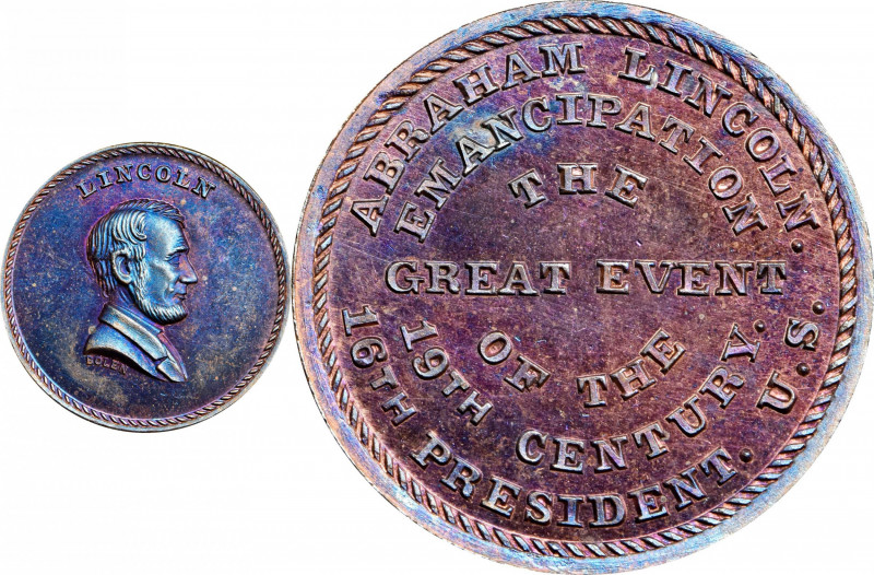 Undated (ca. 1867) Lincoln / Emancipation medal by J.A. Bolen. Musante JAB-28. C...