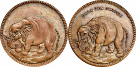 Undated (ca. 1869) Double Carolina Elephant medal by J.A. Bolen. Musante JAB-34. Copper. MS-64 BN (PCGS).

27.8 mm. 166.9 grains. Attractive light c...