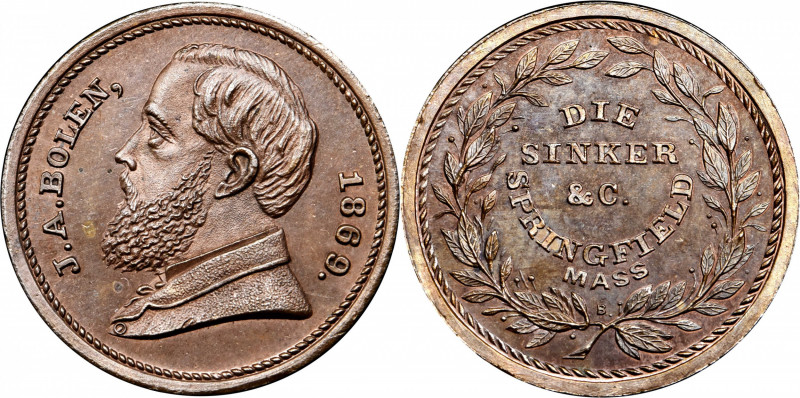 1869 J.A. Bolen Store Card. Musante JAB-35. Copper. MS-66 BN (PCGS).

25.4 mm....