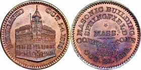 1893 Springfield Masonic Temple Cornerstone medal by J.A. Bolen. Musante JAB-41. Copper. MS-65 RB (PCGS).

28.6 mm. 153.8 grains. Rosy copper has me...