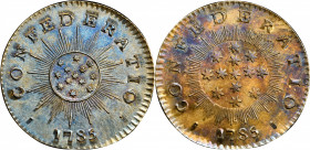 "1785" (ca. 1863) Confederatio Cent muling by J.A. Bolen. Musante JAB M-1. Brass. Marked “B ONLY ONE STRUCK” on edge. MS-65 (PCGS).

27.8 mm. 133.8 ...