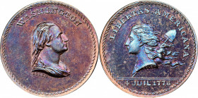 Undated (ca. 1867) Washington / Libertas Americana muling by J.A. Bolen. Musante JAB M-4. Copper. Marked “B 5” on edge. MS-65 BN (PCGS).

25.4 mm. 1...