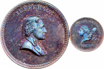 Undated (ca. 1867) Jefferson / Libertas Americana muling by J.A. Bolen. Musante JAB M-5. Copper. Marked “B 5” on edge. MS-66+ BN (PCGS).

25.4 mm. 1...