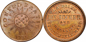 “1785" (ca. 1864) Confederatio Cent, Small Stars / J.A. Bolen Store Card muling. Musante JAB M/E-11. Copper. MS-66 BN (PCGS).

27.8 mm. 177.8 grains...
