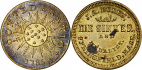“1785" (ca. 1864) Confederatio Cent, Small Stars / J.A. Bolen Store Card muling. Musante JAB M/E-11. Brass. MS-62 (PCGS).

27.9 mm. 131.1 grains. De...