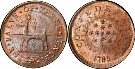 “1785” (ca. 1864) Higley / Confederatio Cent, Large Stars muling. Dies by J.A. Bolen. Musante JAB M/E-13. Copper. Uncirculated Details—Edge Damaged (P...