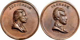 Undated (ca. 1872) Jefferson / Jackson Muling. Dies by J.A. Bolen. Musante JAB K-1. Copper. MS-63 BN (PCGS).

25.5 mm. 131.1 grains. Lovely light re...