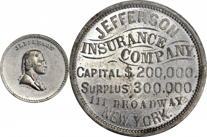 Undated (ca. 1875) Jefferson / Jefferson Insurance Company Store Card. Musante J...