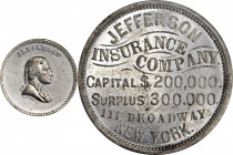 Undated (ca. 1875) Jefferson / Jefferson Insurance Company Store Card. Musante JAB K-13. White Metal. AU-58 (PCGS).

25.4 mm. 88.4 grains. Mostly br...