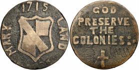 “1715” Mary Land / God Preserve The Colonies Fantasy Re-engraved Copper. About as Made.

Engraved over some sort of fairly thick copper, perhaps a F...