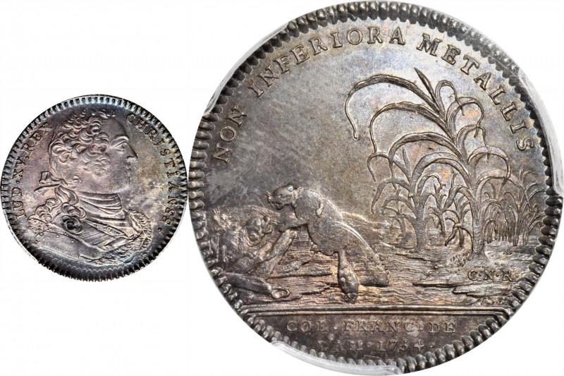 1754 Franco-American Jeton. Beavers Building a Dam. Betts-389, Breton-514, Fross...