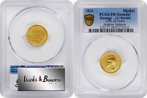 1833 Andrew Jackson Presidential Medalet. Julian PR-33, DeWitt-AJACK 1832-4. Gold. Proof AU Details--Damage (PCGS).

19 mm. Medium gold surfaces ret...