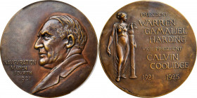 1921 Warren G. Harding and Calvin Coolidge Inaugural Medal. Dusterberg HIM-B70, MacNeil WGH-1921-3. Bronze. Specimen-62 (PCGS).

70 mm. A gorgeous e...