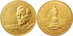 1989 George Bush Inaugural Medal. Dusterberg-OIM 23G29. Gold. Mint State.

29 mm. 17.31 grams, 14 karat, 10.09 grams AGW. Matte finish antique gold ...