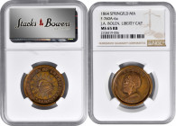 1864 John Adams Bolen Store Card / Liberty Cap Medal. Musante JAB-9, Fuld-760A-6a. Rarity-8. Copper. Plain Edge. MS-65 RB (NGC).

28 mm. Mostly autu...