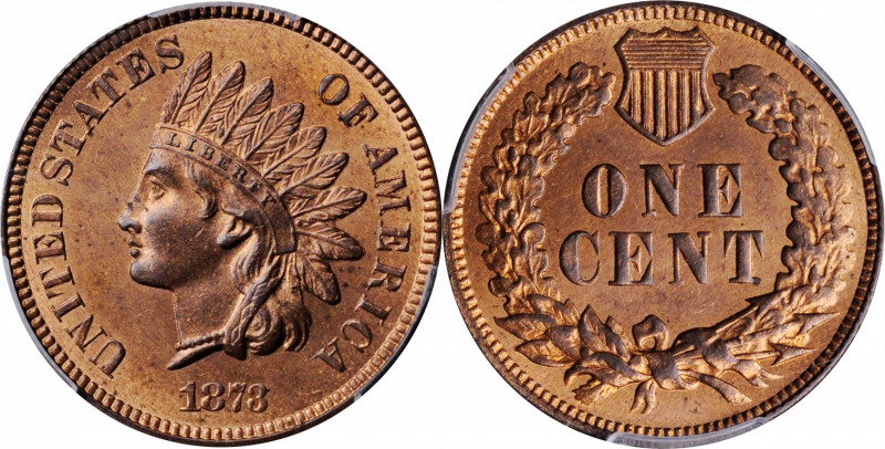 1873 Indian Cent. Close 3. MS-65 RB (PCGS).

Blended medium orange-gold luster...