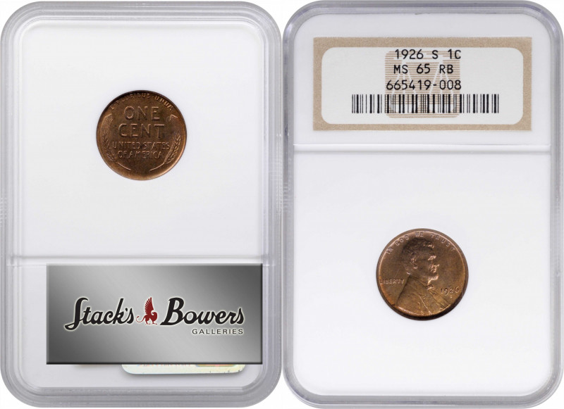 1926-S Lincoln Cent. MS-65 RB (NGC).

Rich golden-brown surfaces exhibit trace...